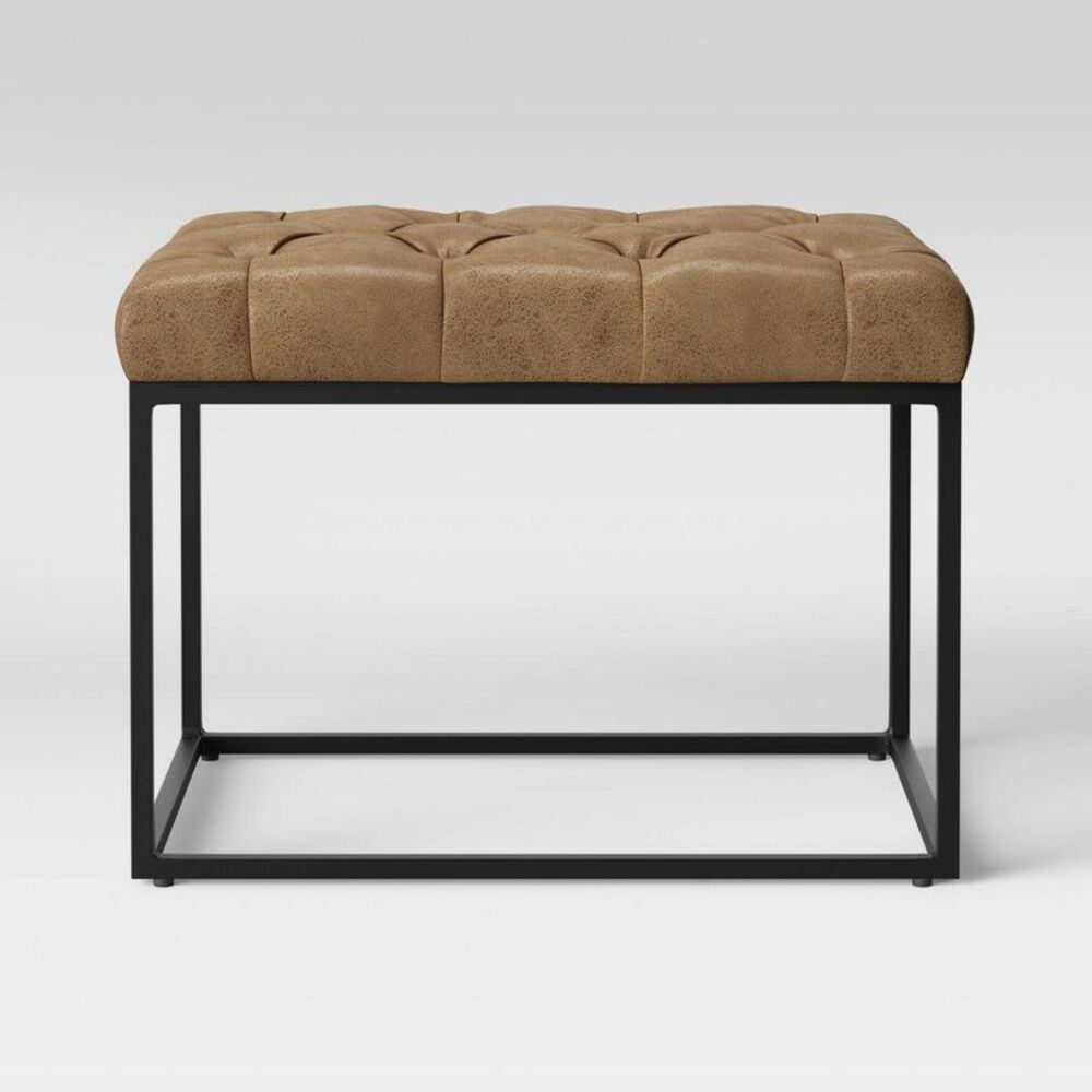 Open Box - Project 62 - Trubeck Tufted Metal Base Ottoman Faux Leather Bro Brown
